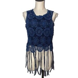 Gimmicks by BKE Women’s Crochet Layered Fringe Top size S Cotton Boho Festival